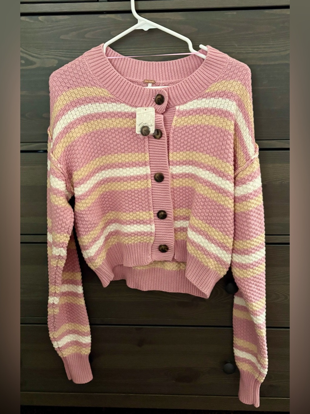 NWT Free People Lila Stripe Cardigan in Pink Combo - Picture 4 of 4